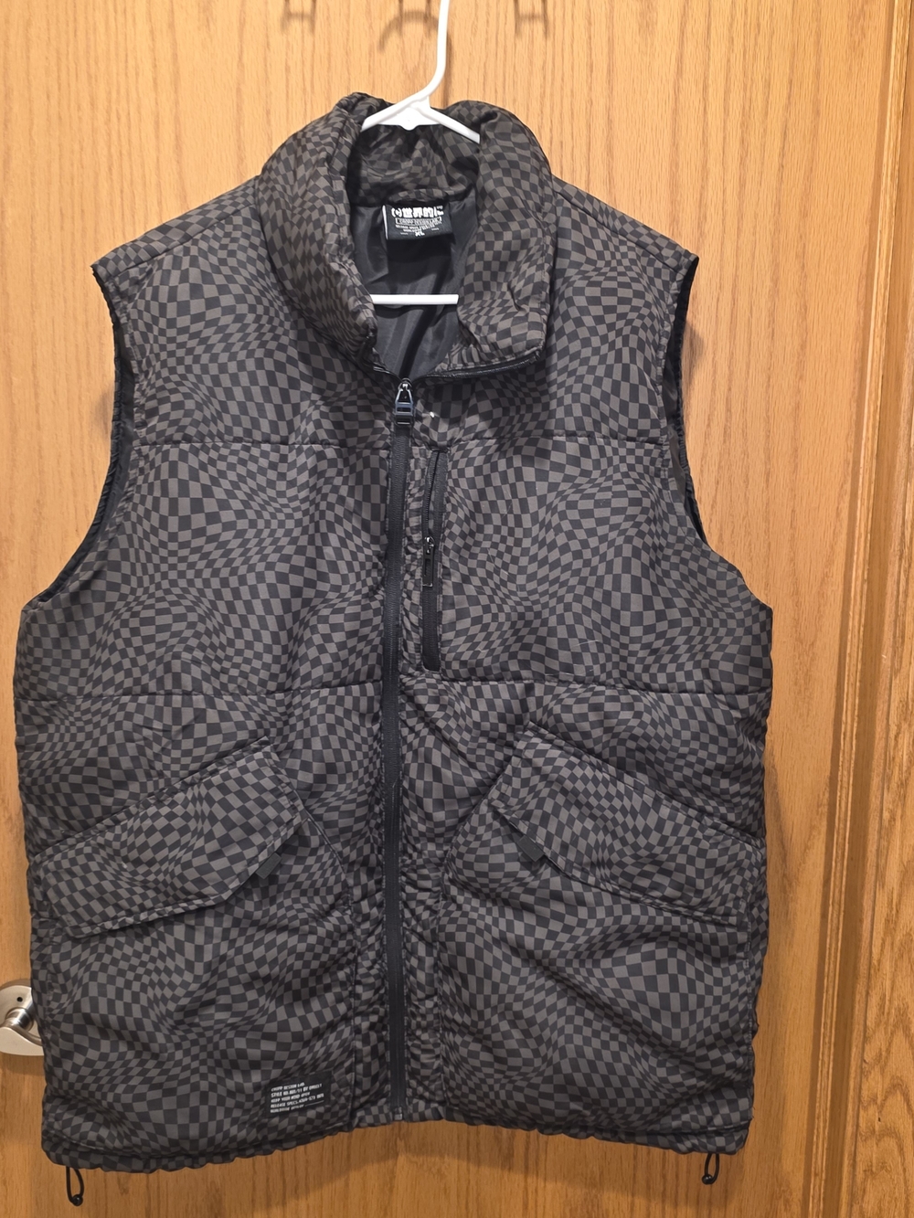 Men's Quilted Check Puffer Vest - Black/Charcoal